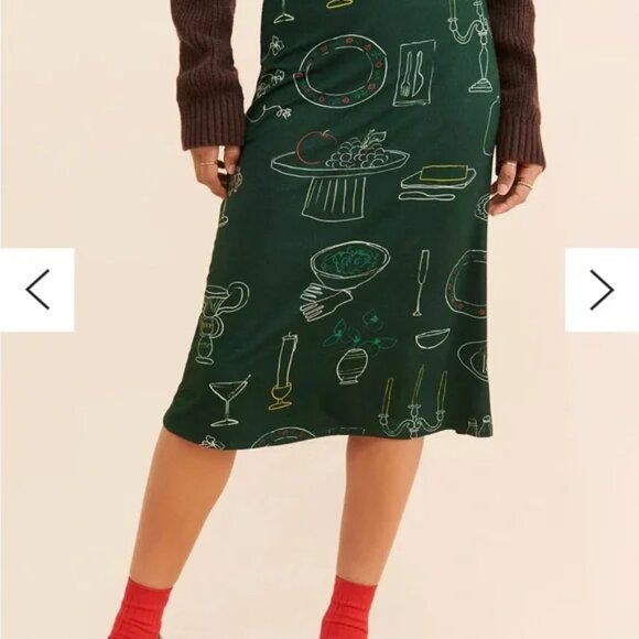 Lisa Says Gah ! Lauren Midi Skirt Green Food Set the Table Forest Tablescape Lg - Picture 6 of 10